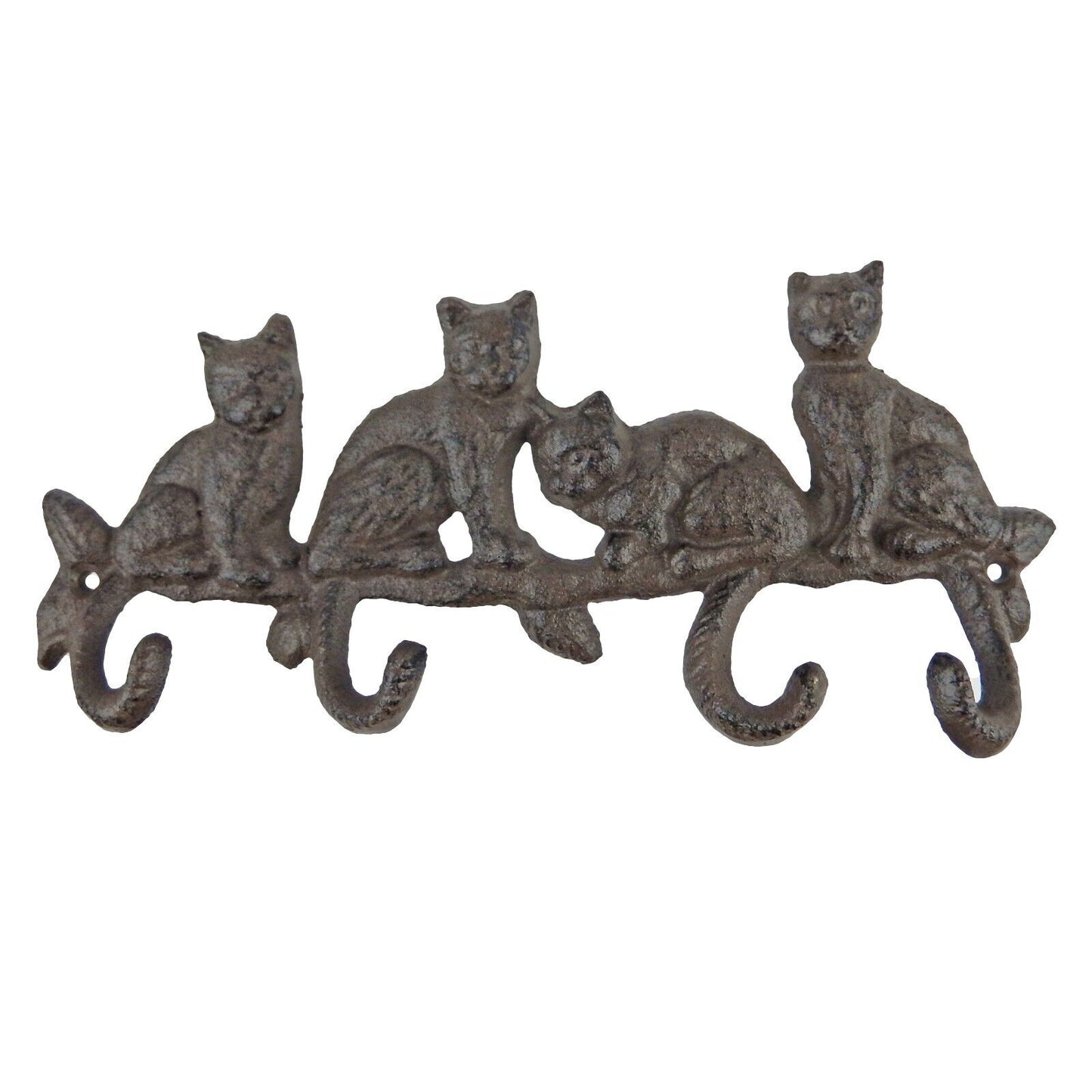 Cast Iron Cat Tail Wall Hook Rack Heavy Duty Key Towel Coat Hanger Rustic Brown