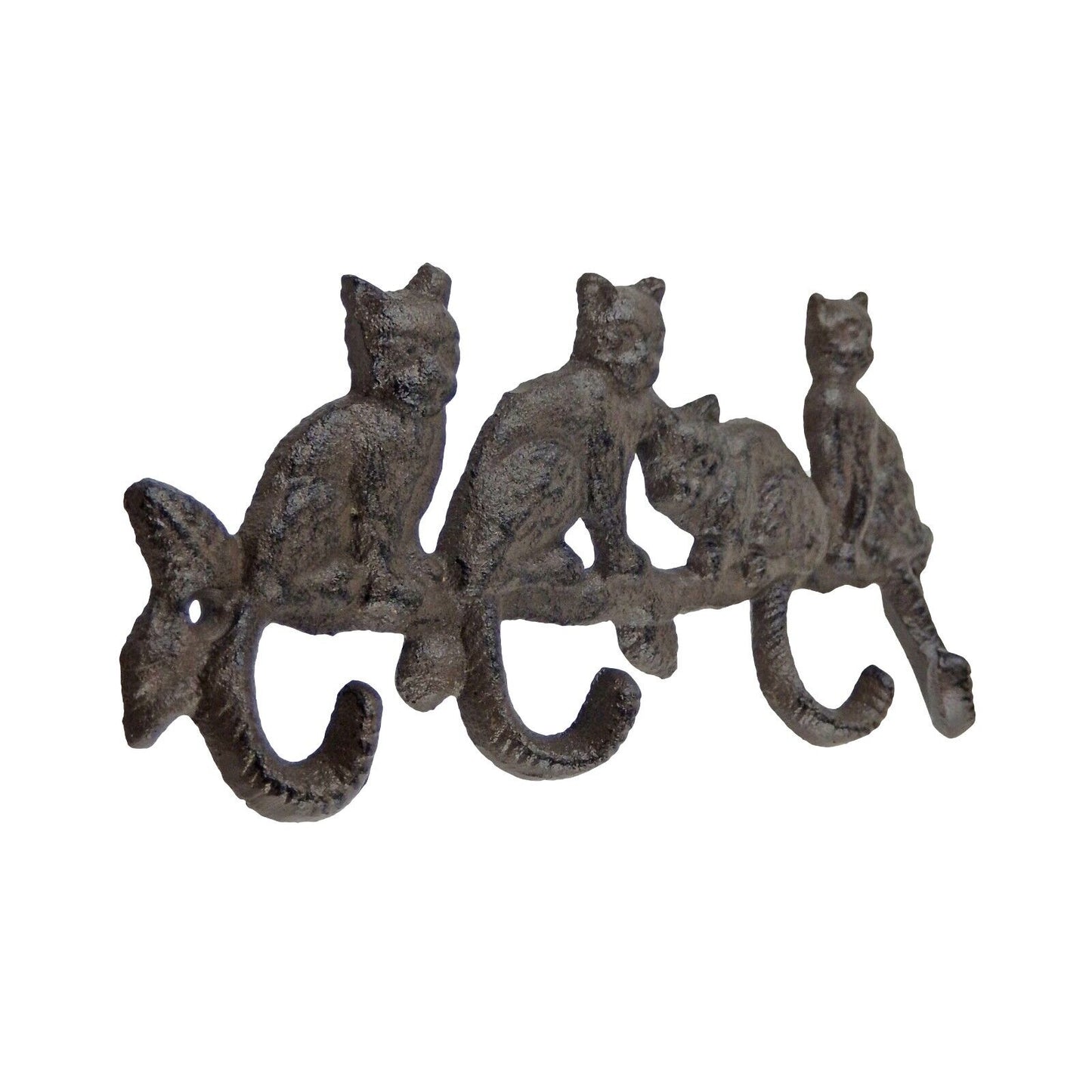 Cast Iron Cat Tail Wall Hook Rack Heavy Duty Key Towel Coat Hanger Rustic Brown