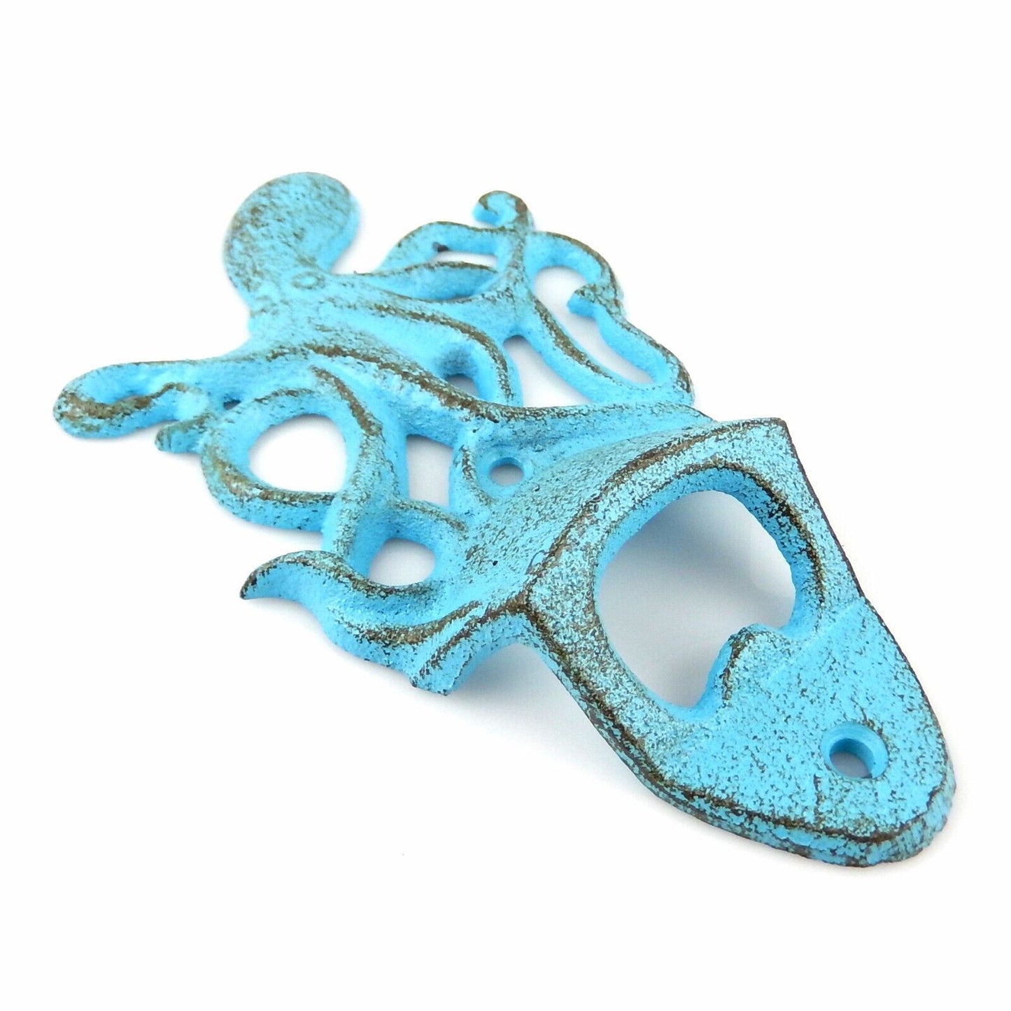 Cast Iron Octopus Beer Soda Bottle Opener Wall Mount Nautical Rustic Blue Finish