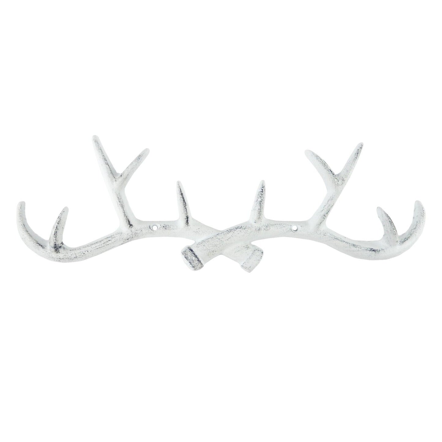 Cast Iron Antler Wall Hook Rack Key Towel Coat Hanger Rustic White 14.5 in