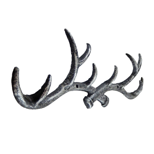 Cast Iron Antler Wall Hook Rack Key Towel Coat Hanger Rustic Silver 14.5 in