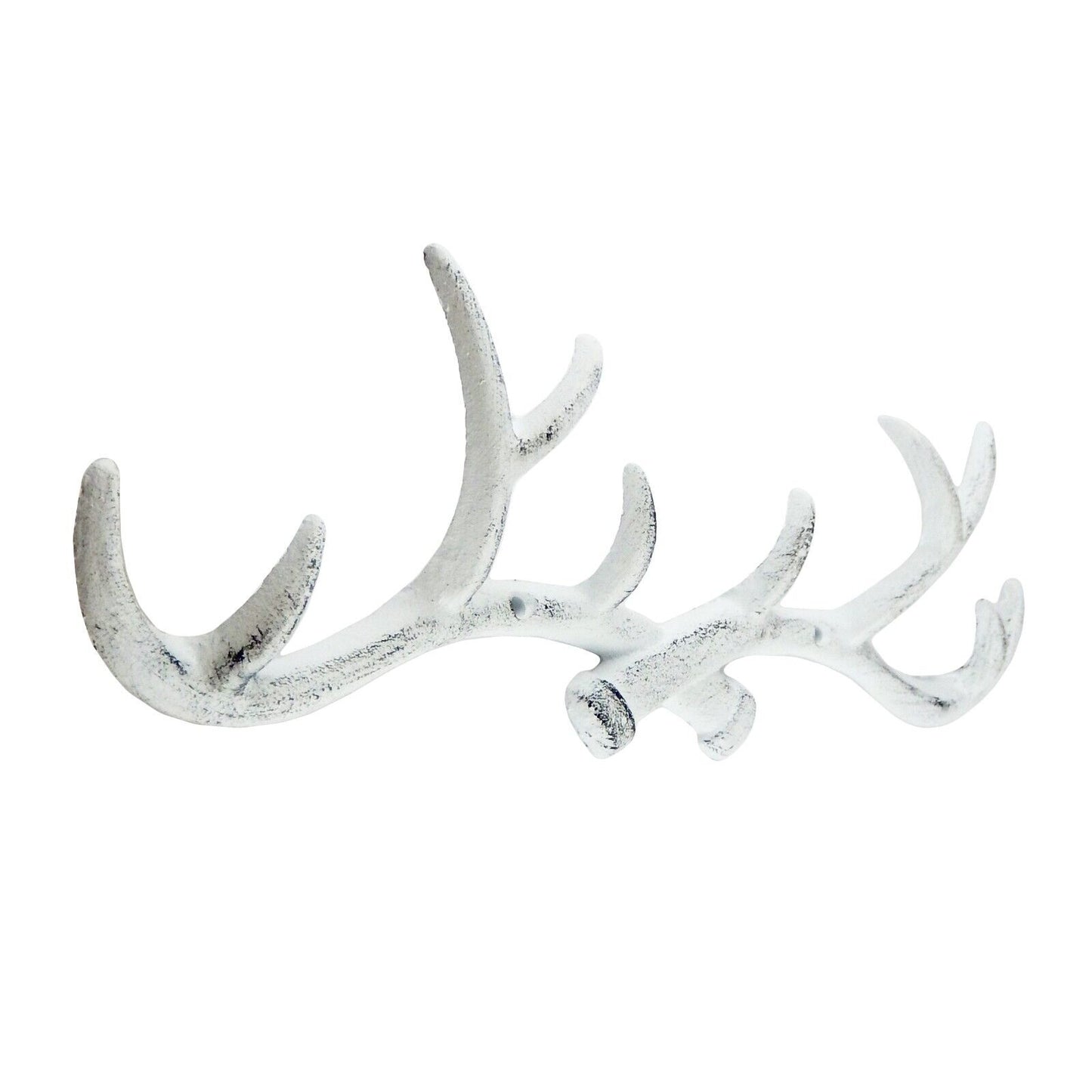 Cast Iron Antler Wall Hook Rack Key Towel Coat Hanger Rustic White 14.5 in