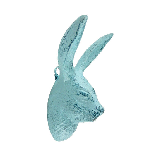 Cast Iron Bunny Rabbit Ears Wall Hook Coat Towel Hanger Rustic Blue Finish
