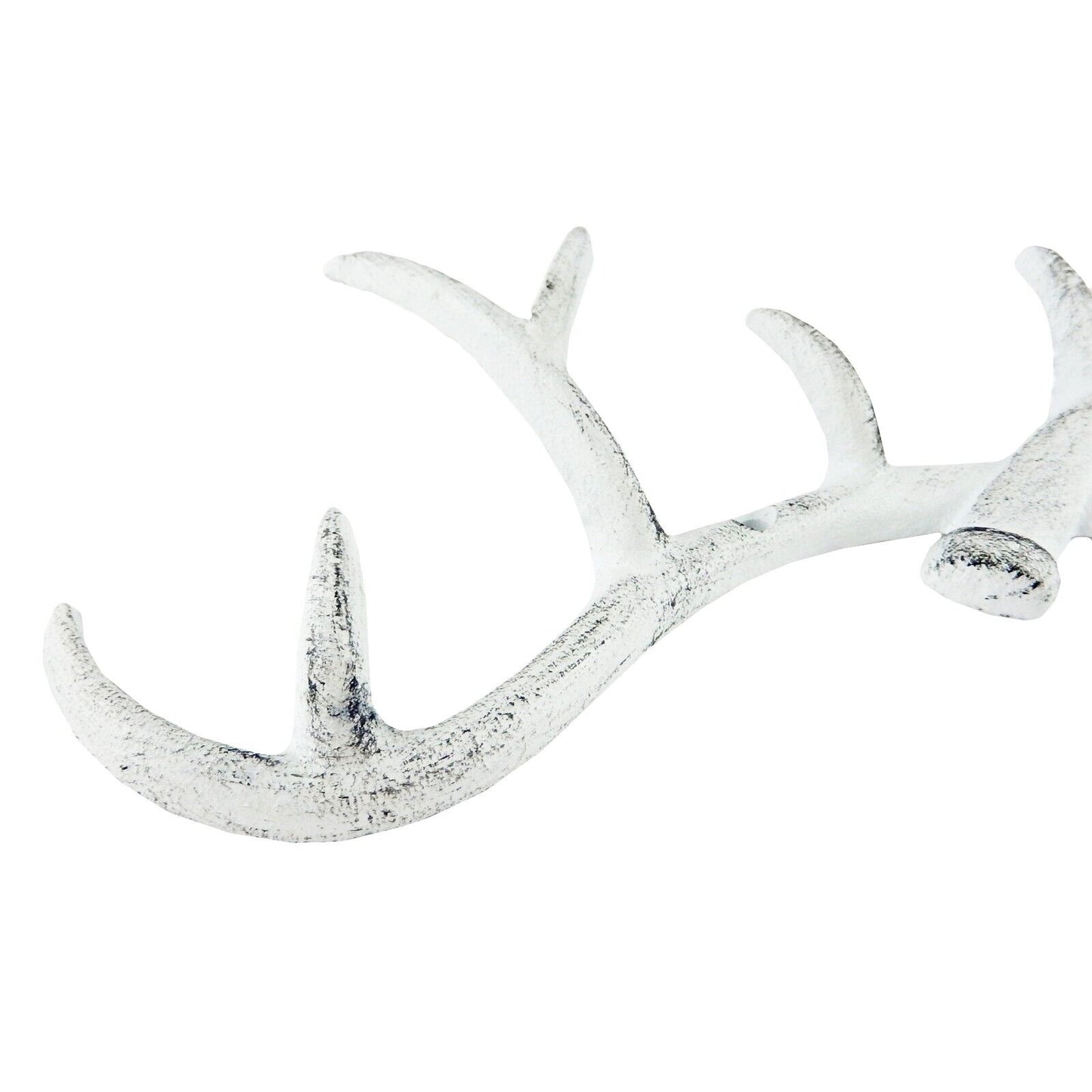 Cast Iron Antler Wall Hook Rack Key Towel Coat Hanger Rustic White 14.5 in