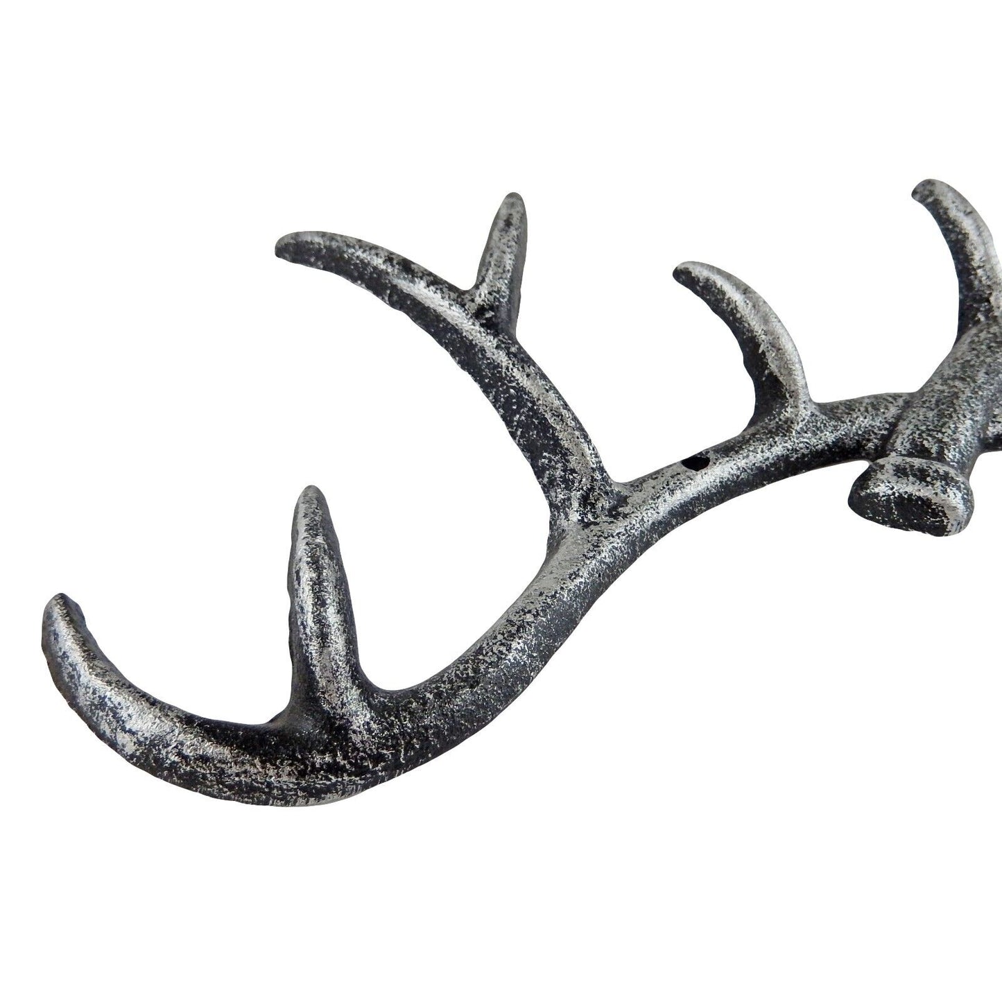 Cast Iron Antler Wall Hook Rack Key Towel Coat Hanger Rustic Silver 14.5 in