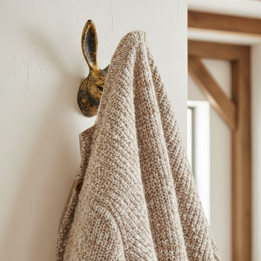 Cast Iron Bunny Rabbit Ears Wall Hook Coat Towel Hanger Rustic Antique Gold