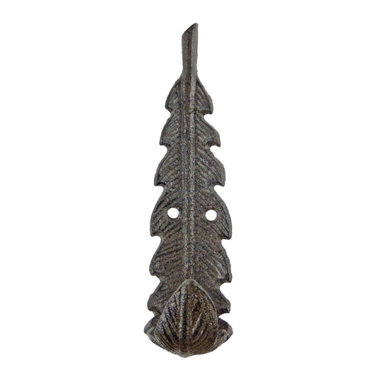 Cast Iron Bird Feather Wall Hook Coat Towel Door Hanger Rustic Brown Patina 6 in