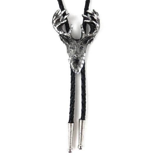 Stag Bolo Tie Buck Deer Antler Adjustable 36" Cord USA Made Western Silver Tone