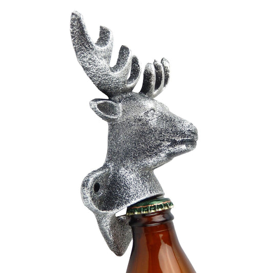 Cast Iron Deer Buck Bar Beer Soda Bottle Opener Wall Mounted Antique Silver