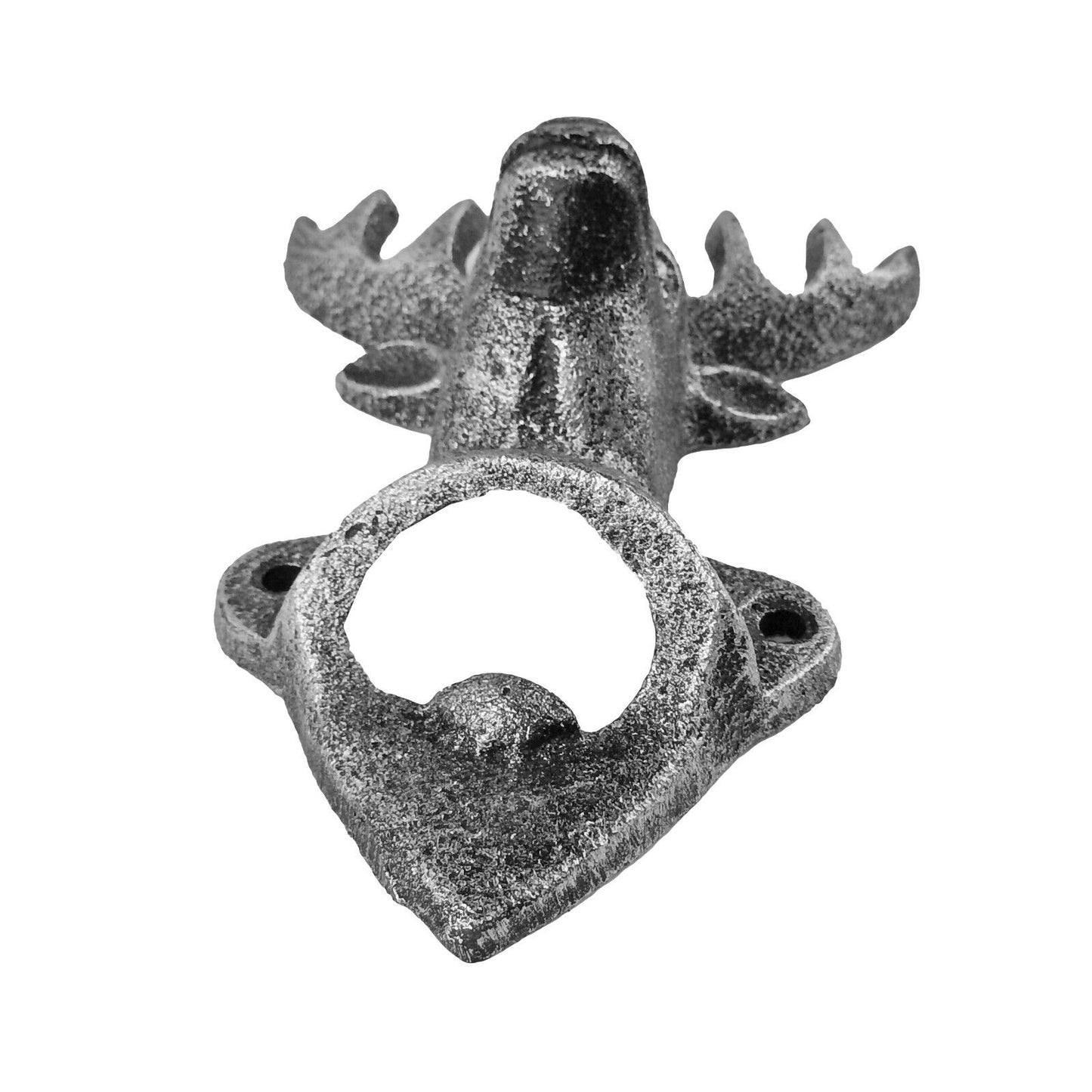 Cast Iron Deer Buck Bar Beer Soda Bottle Opener Wall Mounted Antique Silver