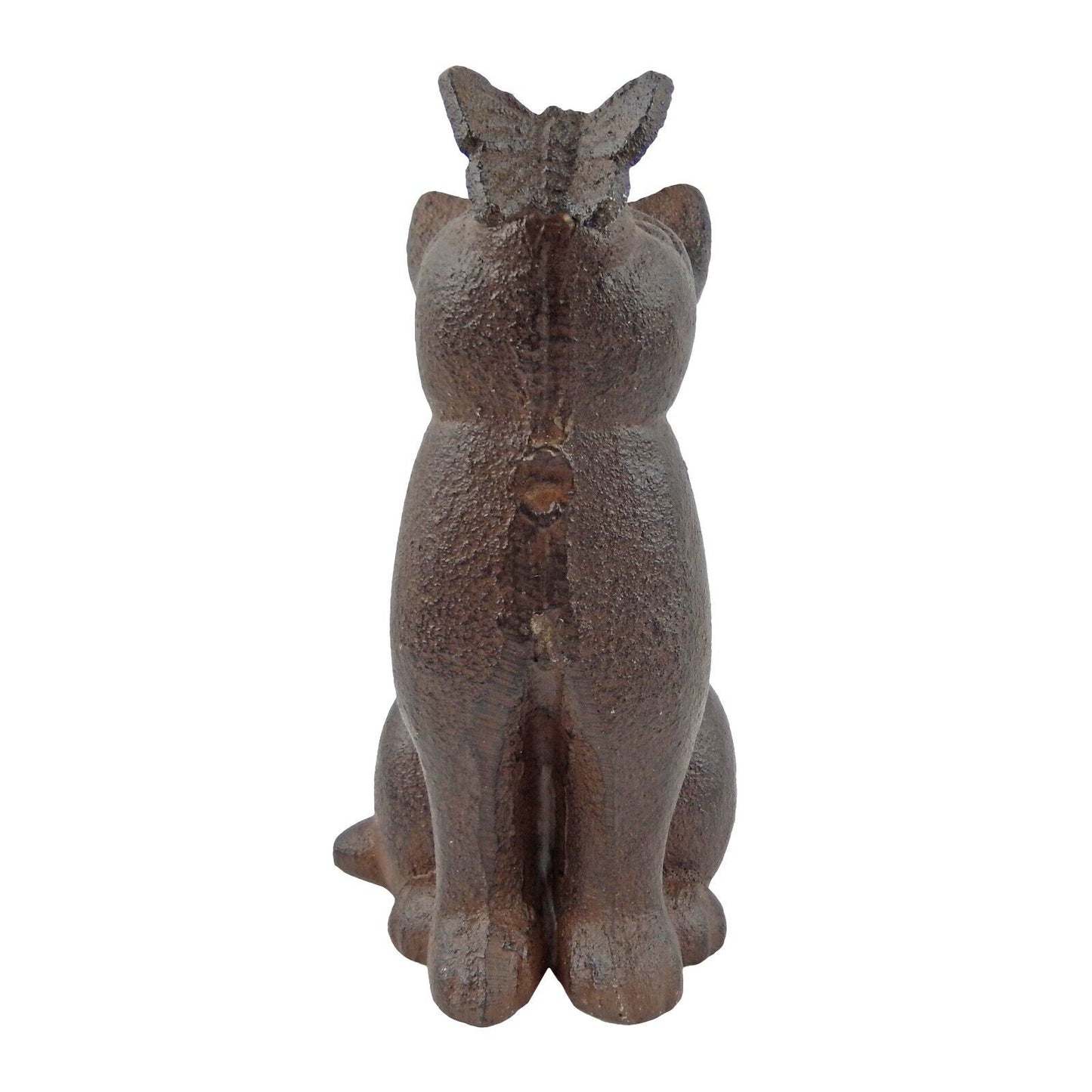 Cast Iron Cat With Butterfly on Nose Figurine Statue Shelf Decor Sitter 5.75 in