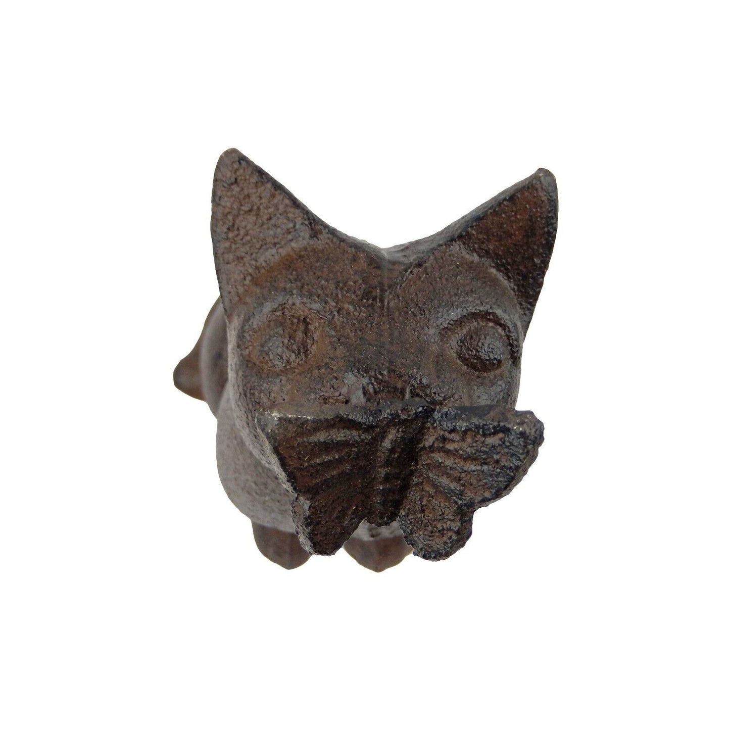 Cast Iron Cat With Butterfly on Nose Figurine Statue Shelf Decor Sitter 5.75 in