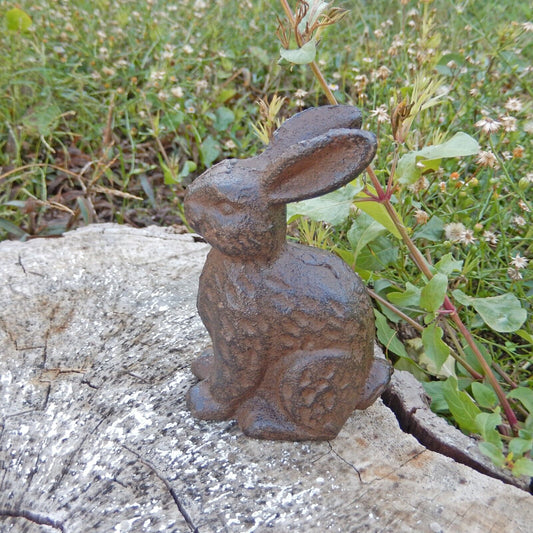 Small Cast Iron Bunny Rabbit Figurine Shelf Sitter Garden Yard Decor Brown