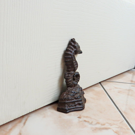 Small Cast Iron Seahorse Doorstop Wedge Nautical Seaside Beach Decor Brown 5 in