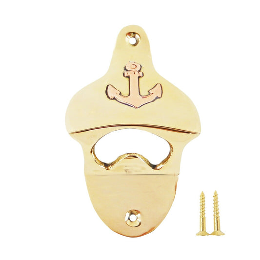 Polished Brass Anchor Navy Sailor Nautical Beer Soda Bottle Opener Wall Mounted