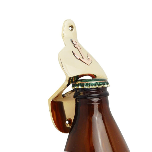 Polished Brass Anchor Navy Sailor Nautical Beer Soda Bottle Opener Wall Mounted