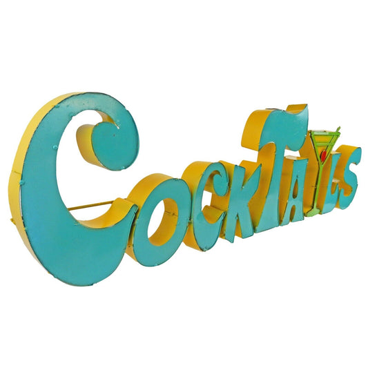 XL Cocktails Recycled Metal Sign Colorful Mexican Bar Cantina Wall Decor 34 inch