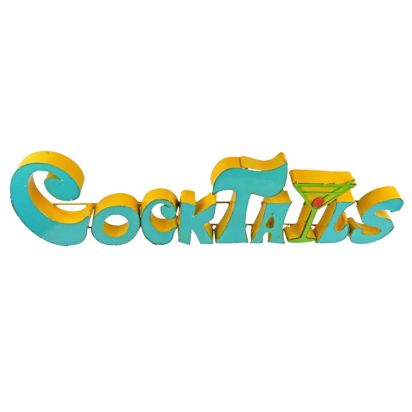 XL Cocktails Recycled Metal Sign Colorful Mexican Bar Cantina Wall Decor 34 inch