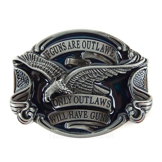Guns Belt Buckle "If Guns Are Outlawed Only Outlaws Will Have Guns" Eagle Silver