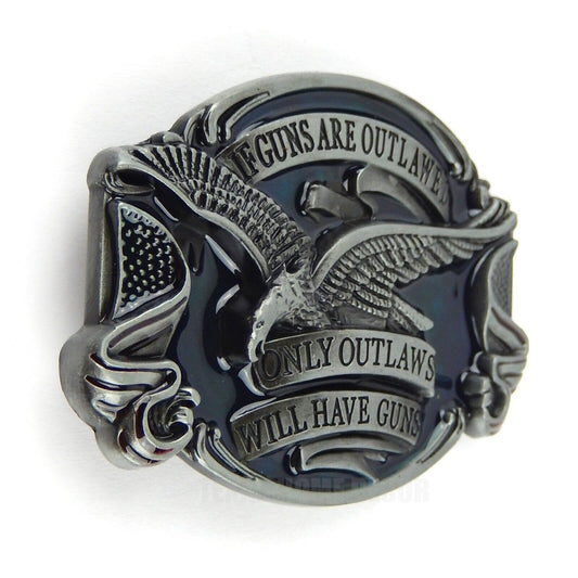 Guns Belt Buckle "If Guns Are Outlawed Only Outlaws Will Have Guns" Eagle Silver