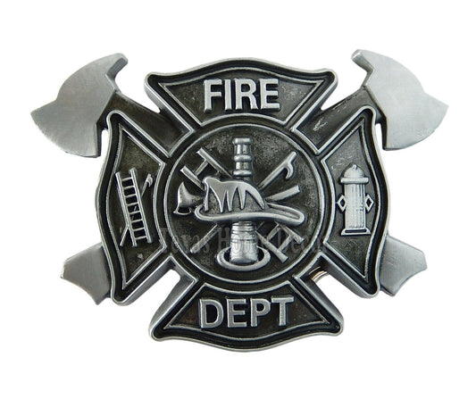 Firefighter Men's Belt Buckle Antique Silver Tone Fits 1.5" Belts Maltese Cross