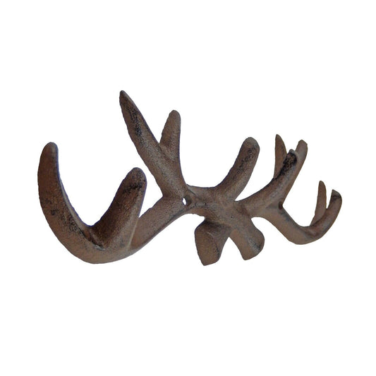 Cast Iron Deer Antler Wall Hook Rack Key Towel Coat Hanger Cabin Decor Brown