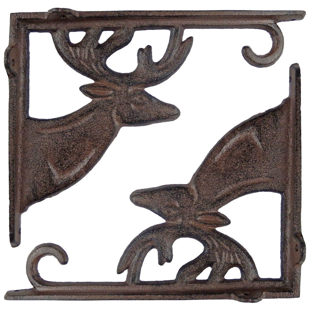 2 Cast Iron Deer Shelf Bracket Hook Corner Accent Brace Rustic 8.75 in x 6.5 in
