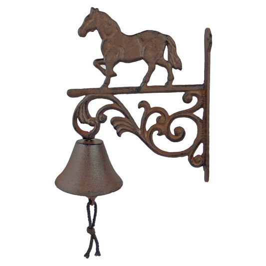 Elegant Scrolls Horse Cast Iron Farm Dinner Bell Wall or Post Mounted Rustic