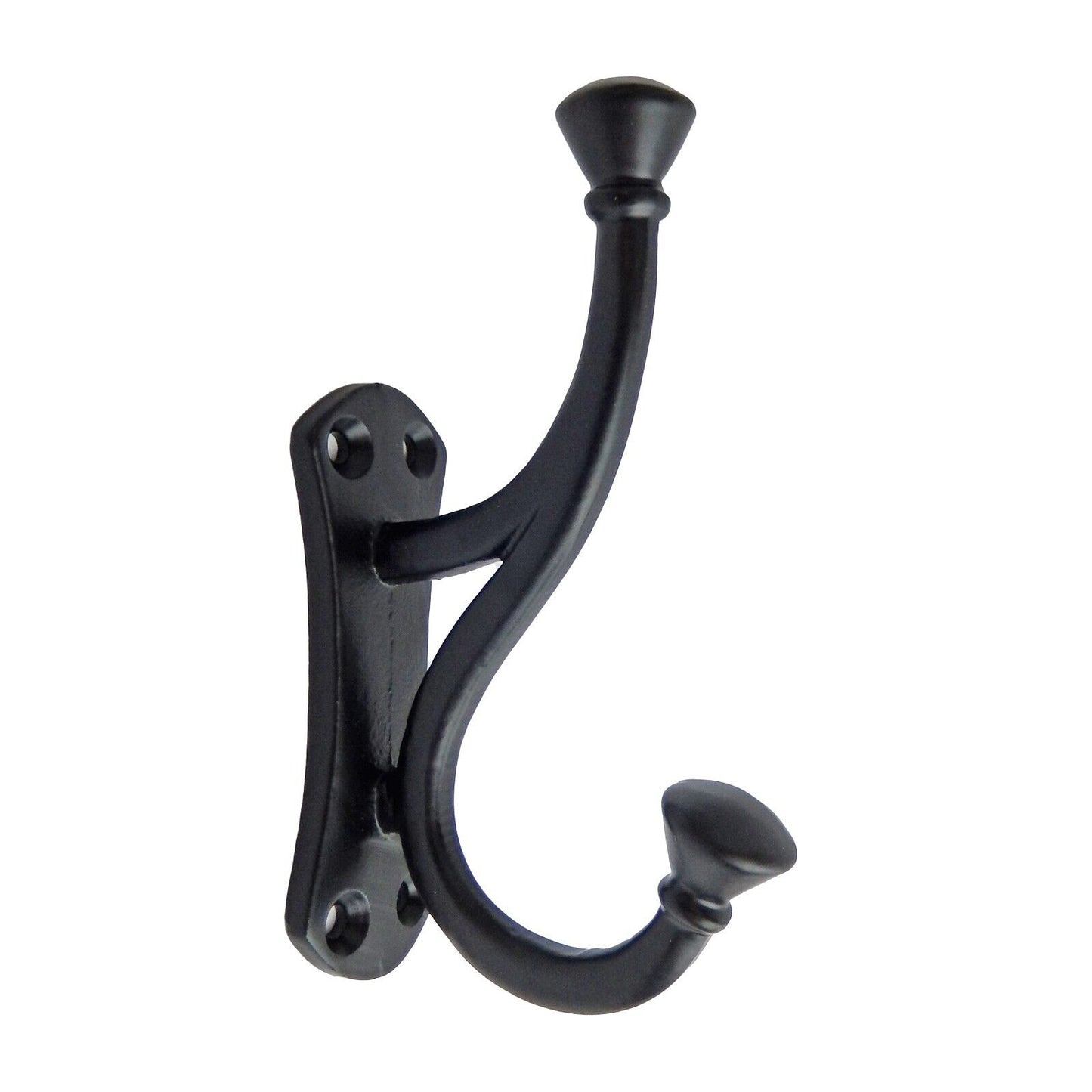 Cast Iron Fancy Curved Double Wall Hook Behind Door Key Towel Coat Hanger Black
