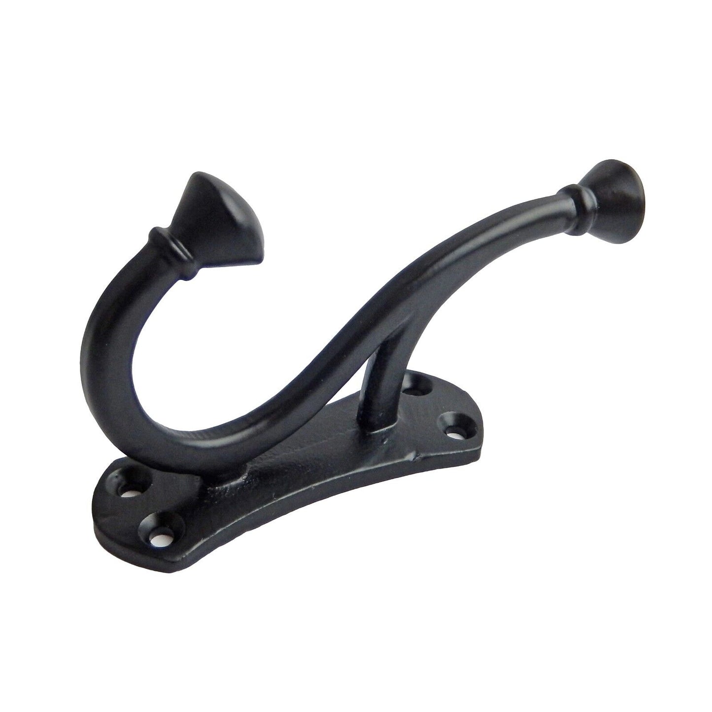 Cast Iron Fancy Curved Double Wall Hook Behind Door Key Towel Coat Hanger Black