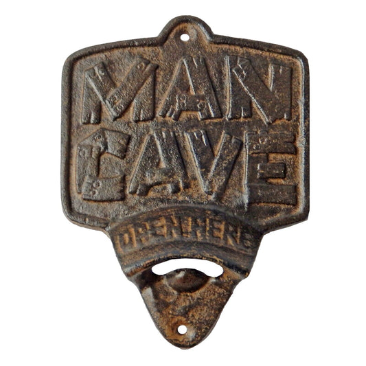 Rustic Cast Iron Man Cave Bar Open Here Beer Bottle Opener Wall Mounted Brown
