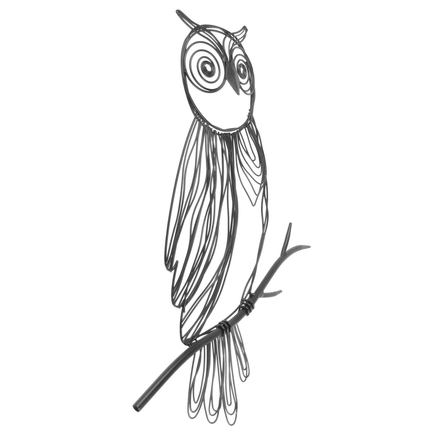 Black Metal Owl Perched On Branch Scrolls Wall Decor Light Weight 17.5 in Tall