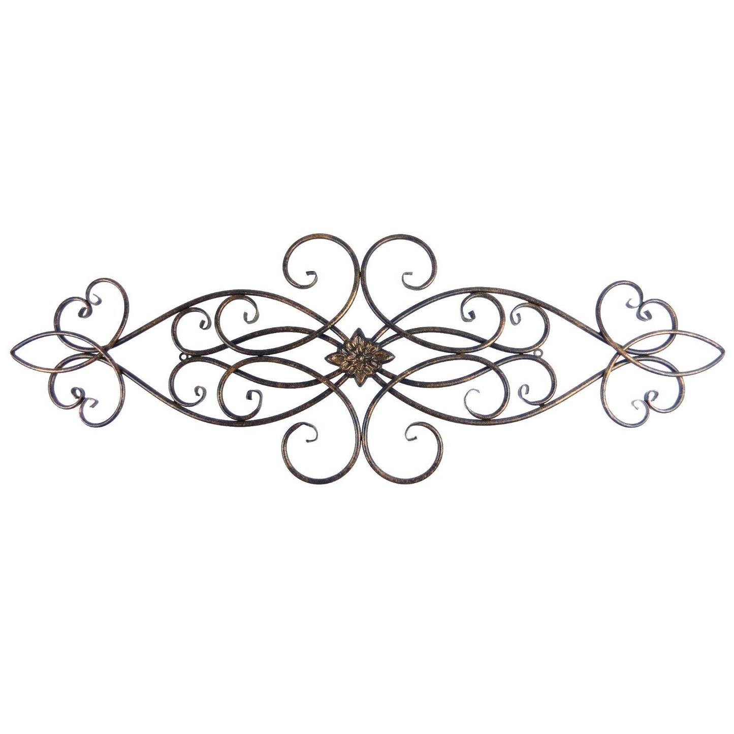 Large Elegant Metal Scrolls Wall Decor Flower Medallion Black Gold 36.75 inch