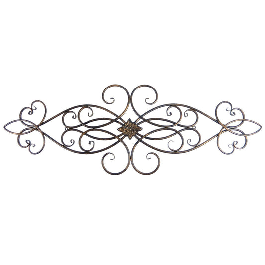 Large Elegant Metal Scrolls Wall Decor Flower Medallion Black Gold 36.75 inch