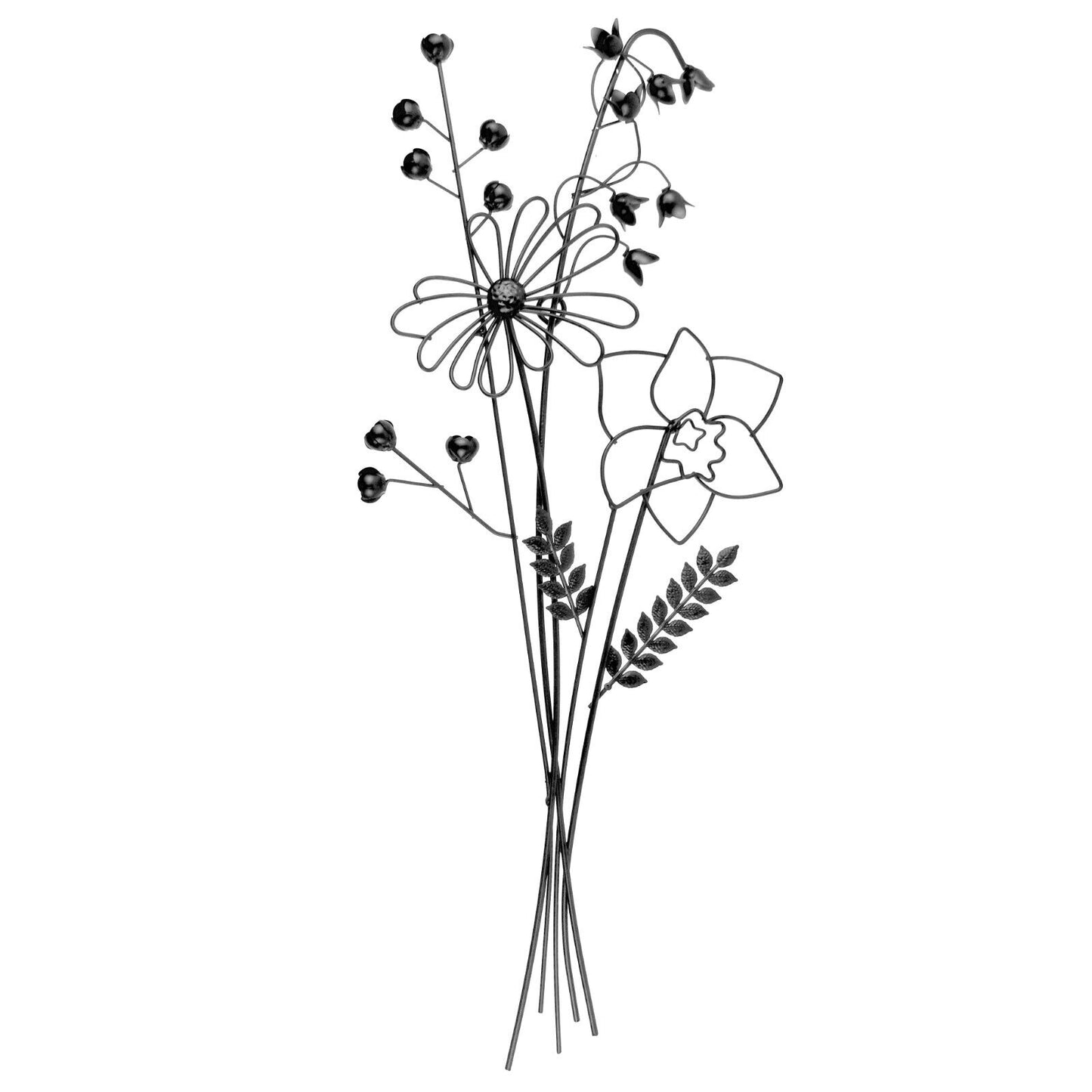 Black Flower Bouquet Metal Wall Decor Light Weight 22 x 9 inches