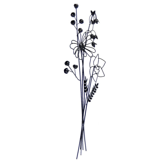 Black Flower Bouquet Metal Wall Decor Light Weight 22 x 9 inches