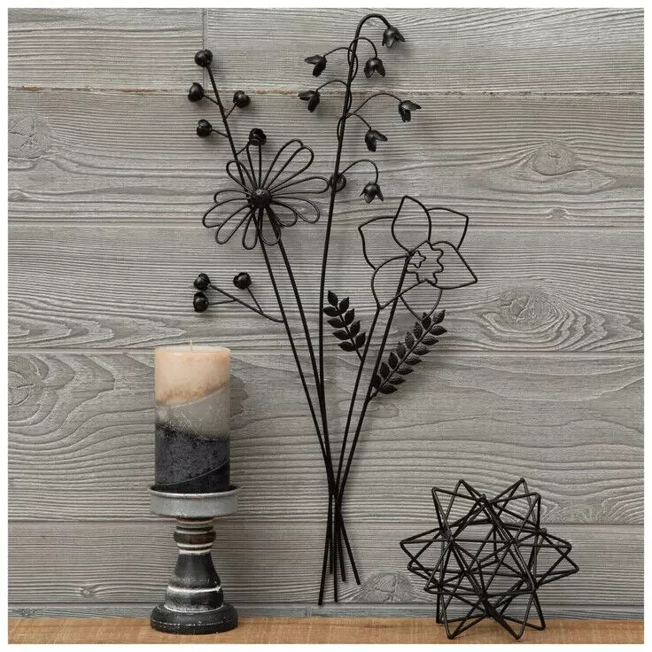 Black Flower Bouquet Metal Wall Decor Light Weight 22 x 9 inches