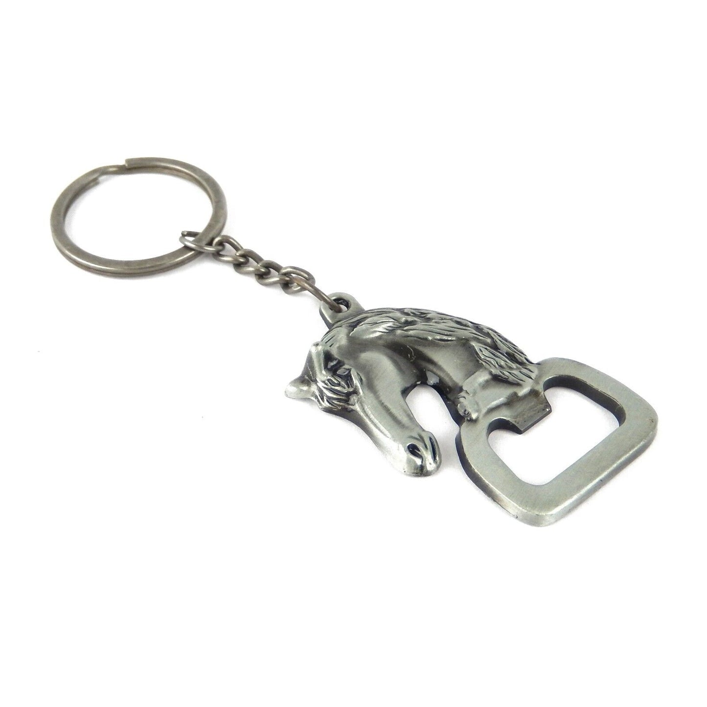 Horse Head Metal Keychain Bottle Opener Ring Antique Silver Western Cowboy