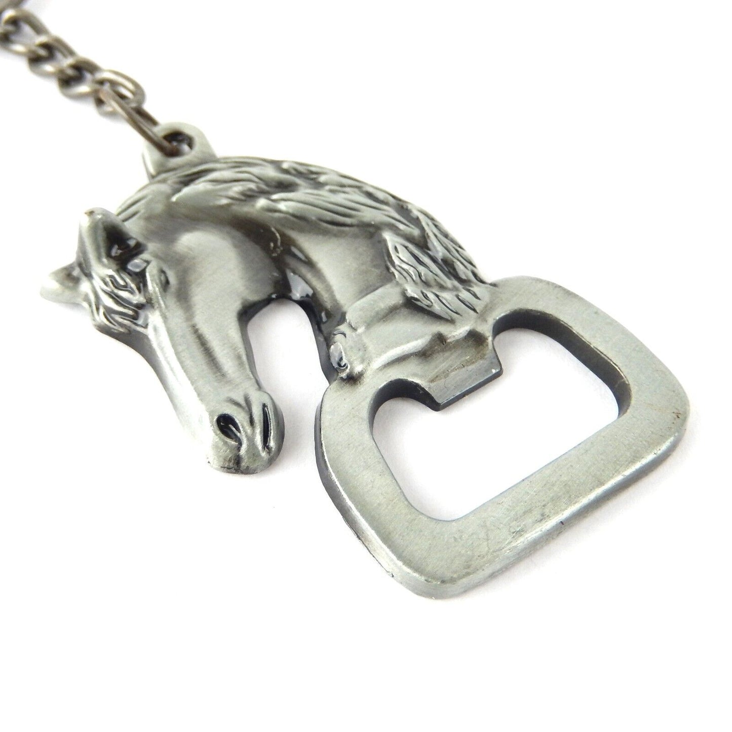 Horse Head Metal Keychain Bottle Opener Ring Antique Silver Western Cowboy