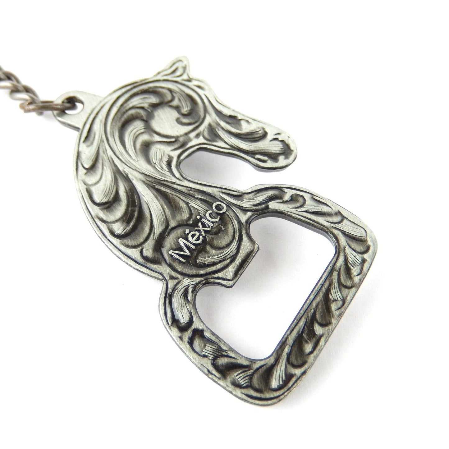 Horse Head Metal Keychain Bottle Opener Ring Antique Silver Western Cowboy