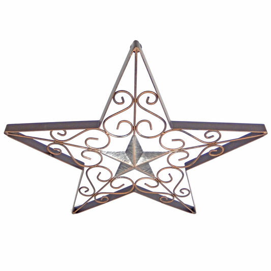 Filigree Scrolls Metal Barn Star Wall Decor Brushed Copper Silver Finish 17.5 in