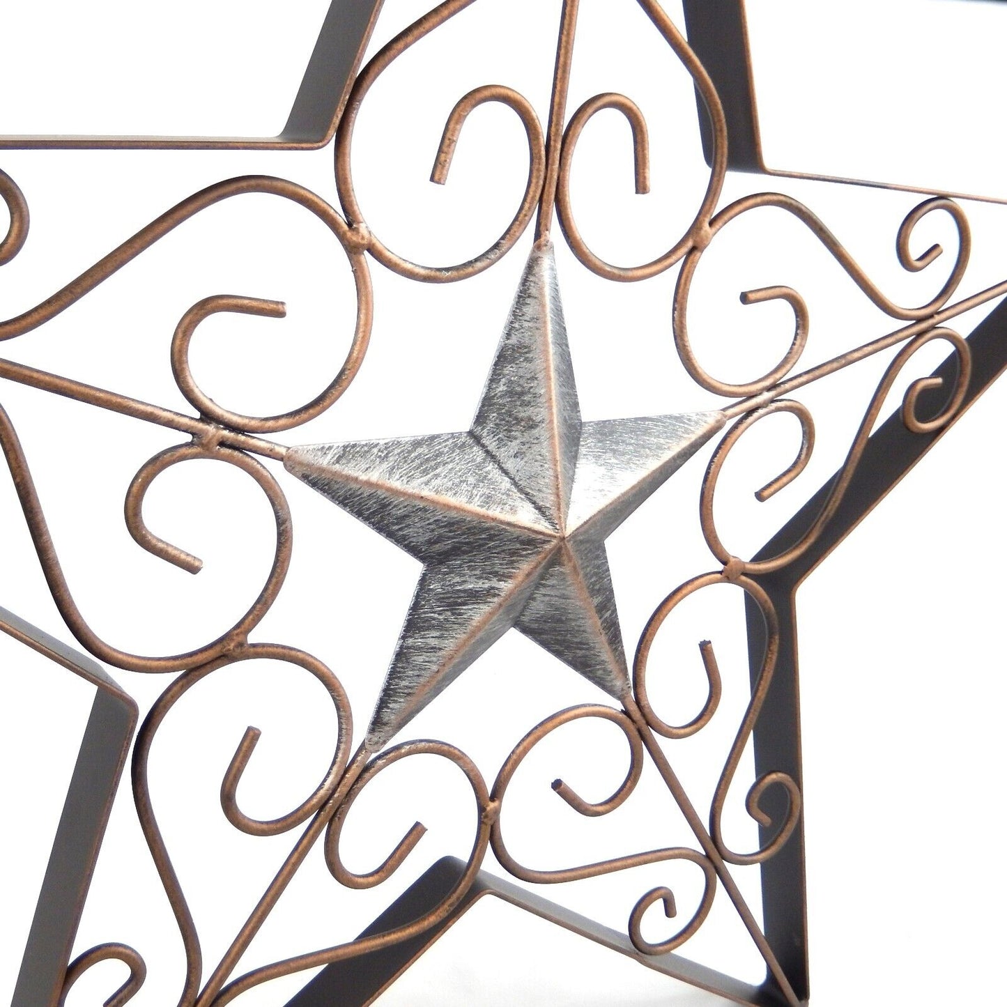 Filigree Scrolls Metal Barn Star Wall Decor Brushed Copper Silver Finish 17.5 in