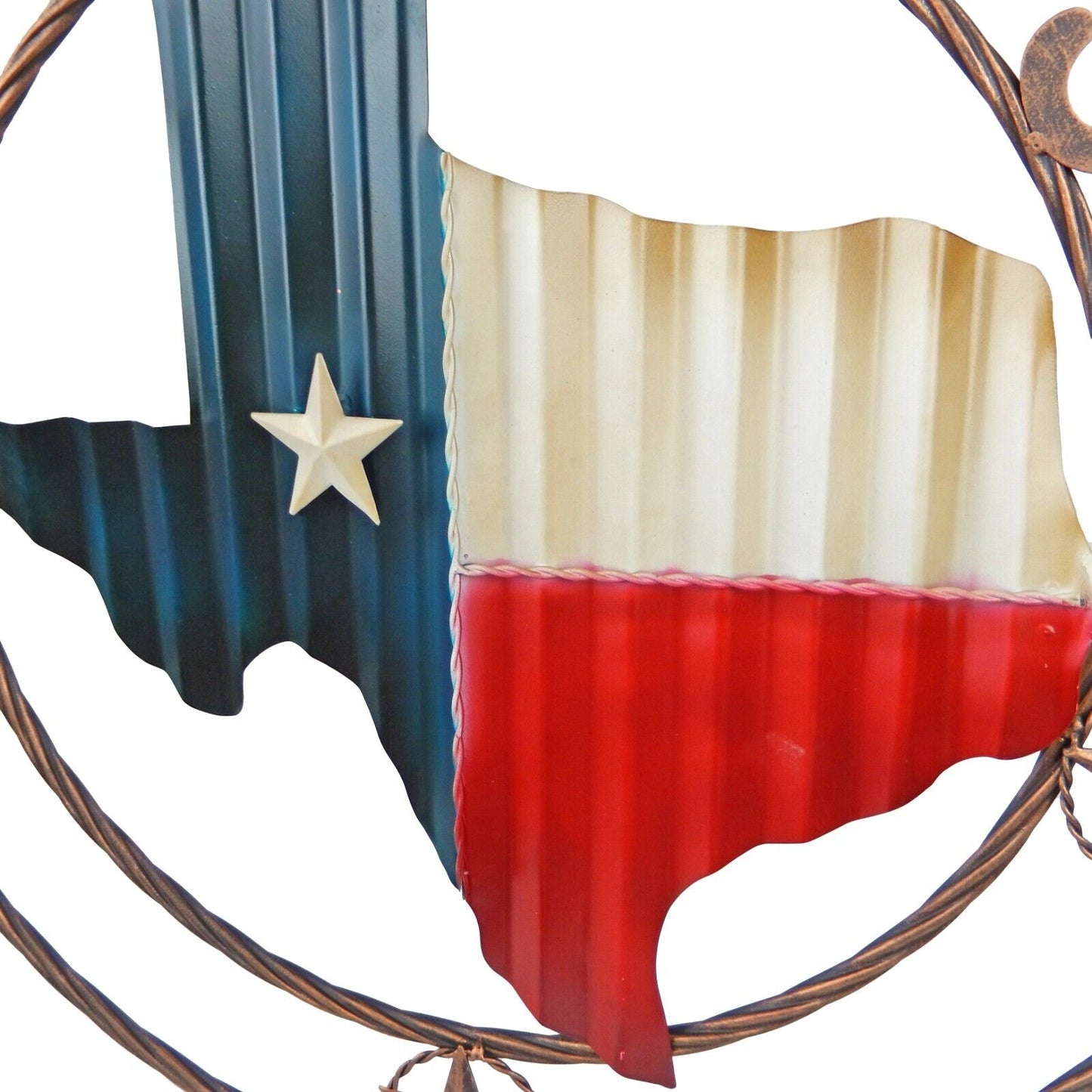 Wavy Metal Texas Map Flag Welcome Wall Decor Sign Rope Rings With Stars 24 inch