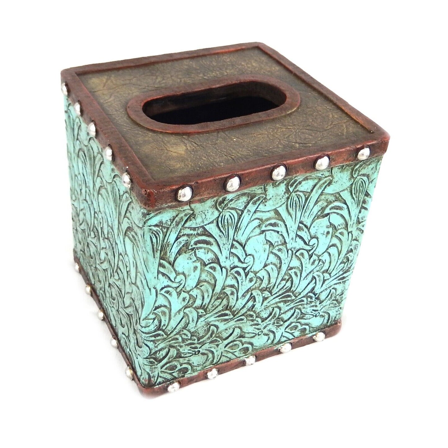 Turquoise Floral Studs Bathroom Accessory Set 5 Pieces Rustic Western Decor
