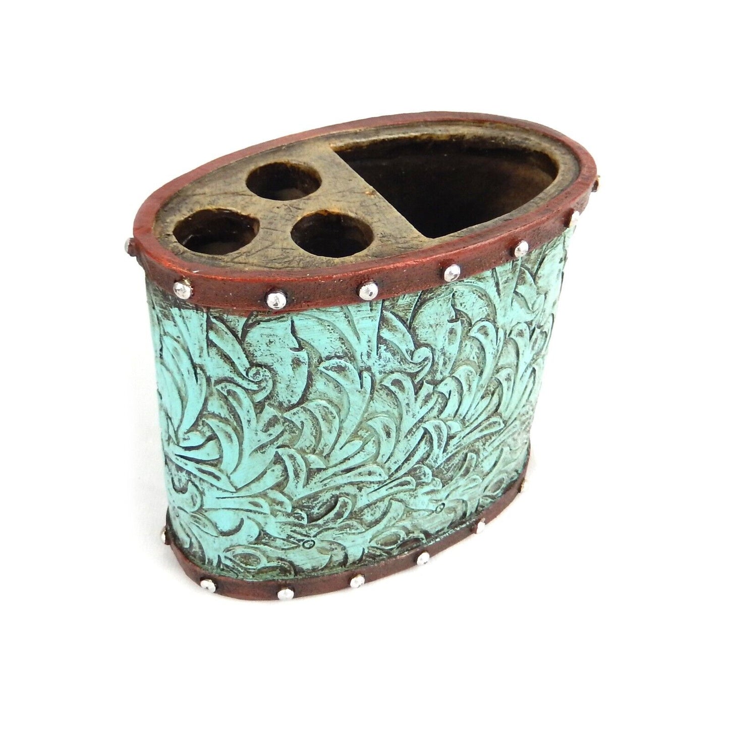 Turquoise Floral Studs Bathroom Accessory Set 5 Pieces Rustic Western Decor