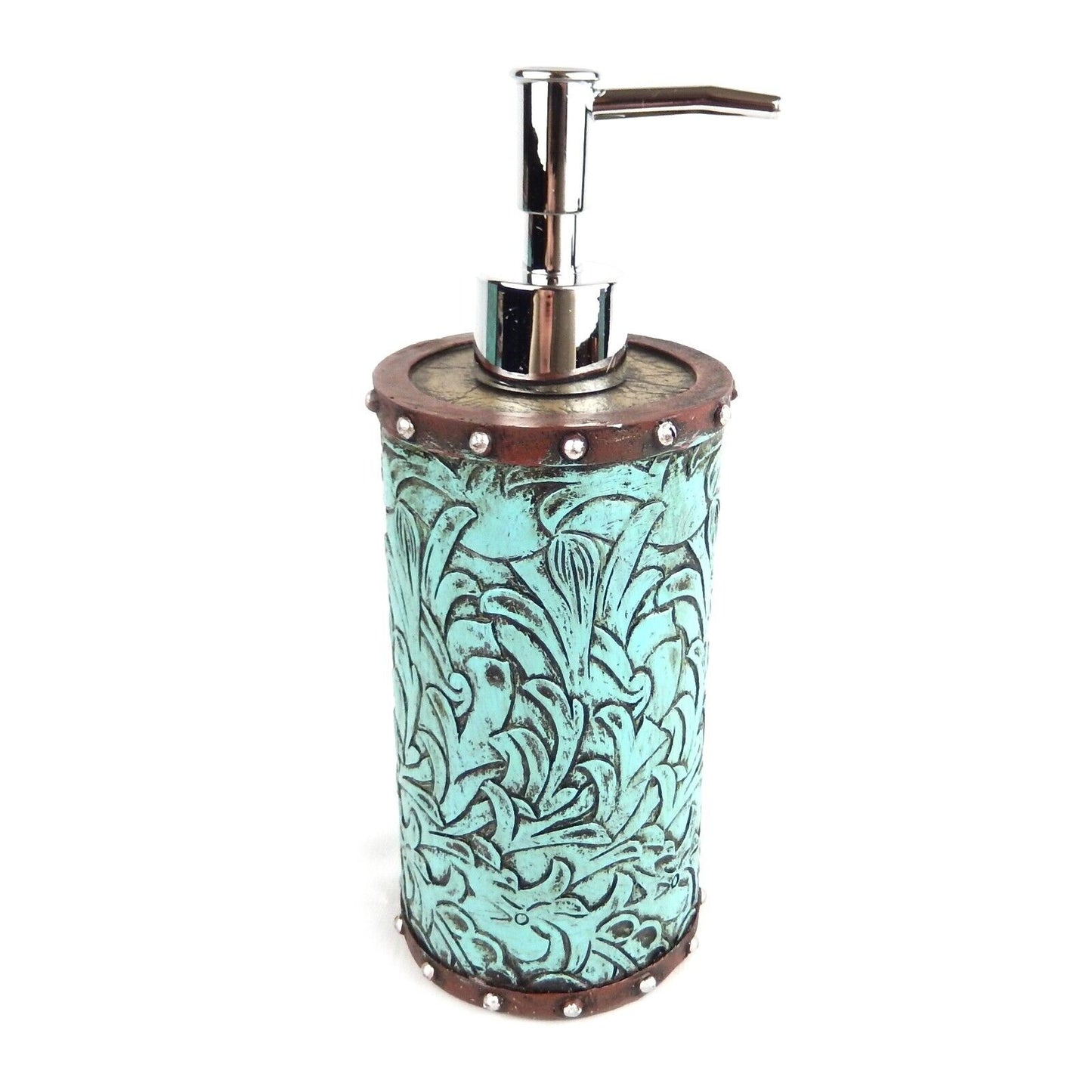 Turquoise Floral Studs Bathroom Accessory Set 5 Pieces Rustic Western Decor