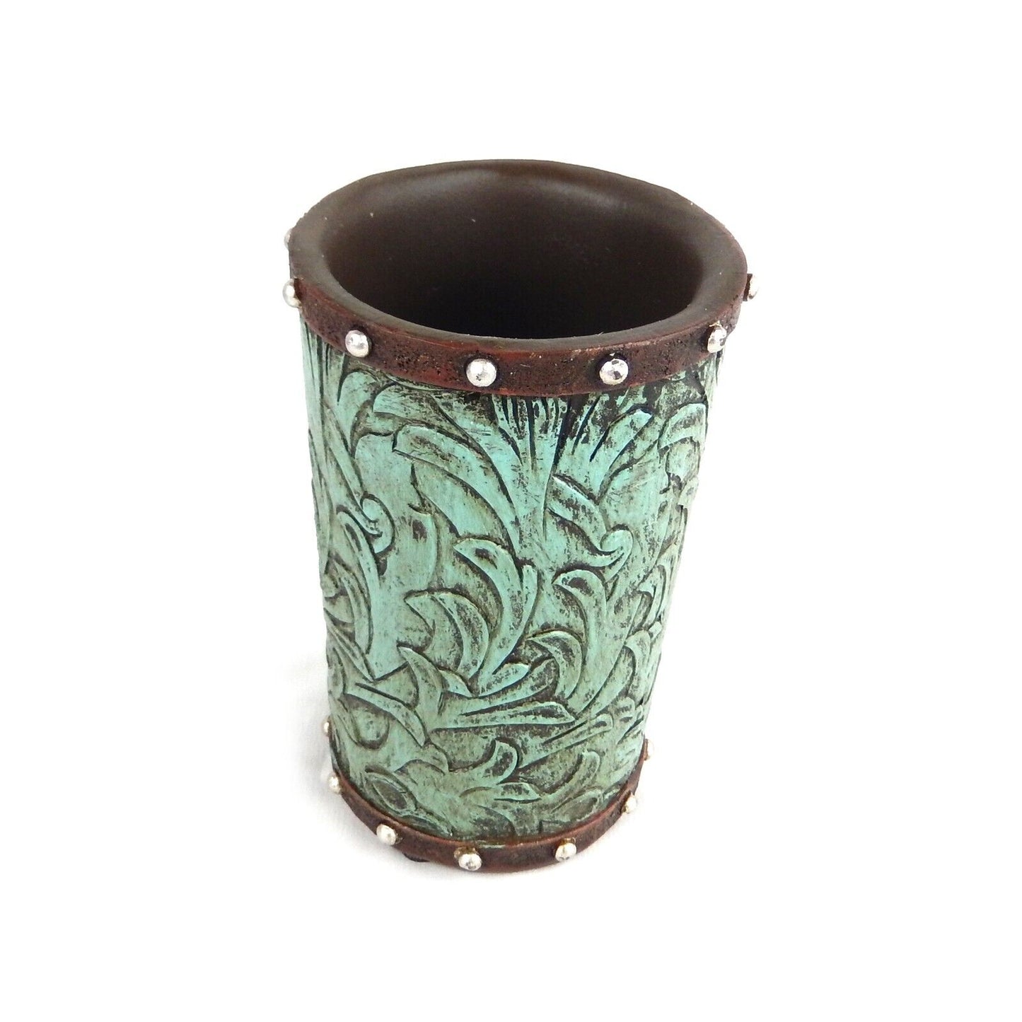Turquoise Floral Studs Bathroom Accessory Set 5 Pieces Rustic Western Decor