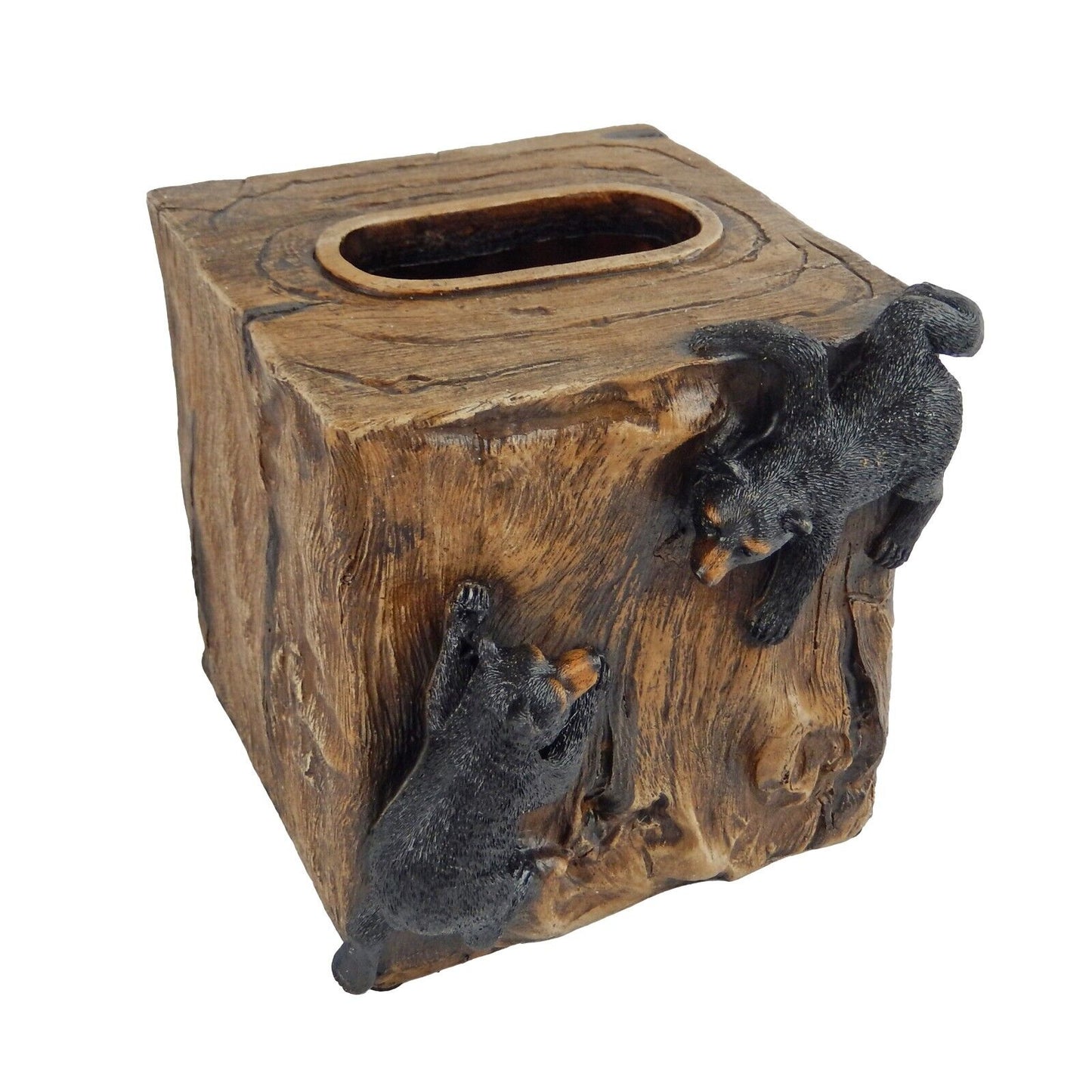 Black Bear Wood Look Bathroom Accessory Set 5 Pieces Rustic Cabin Decor Brown