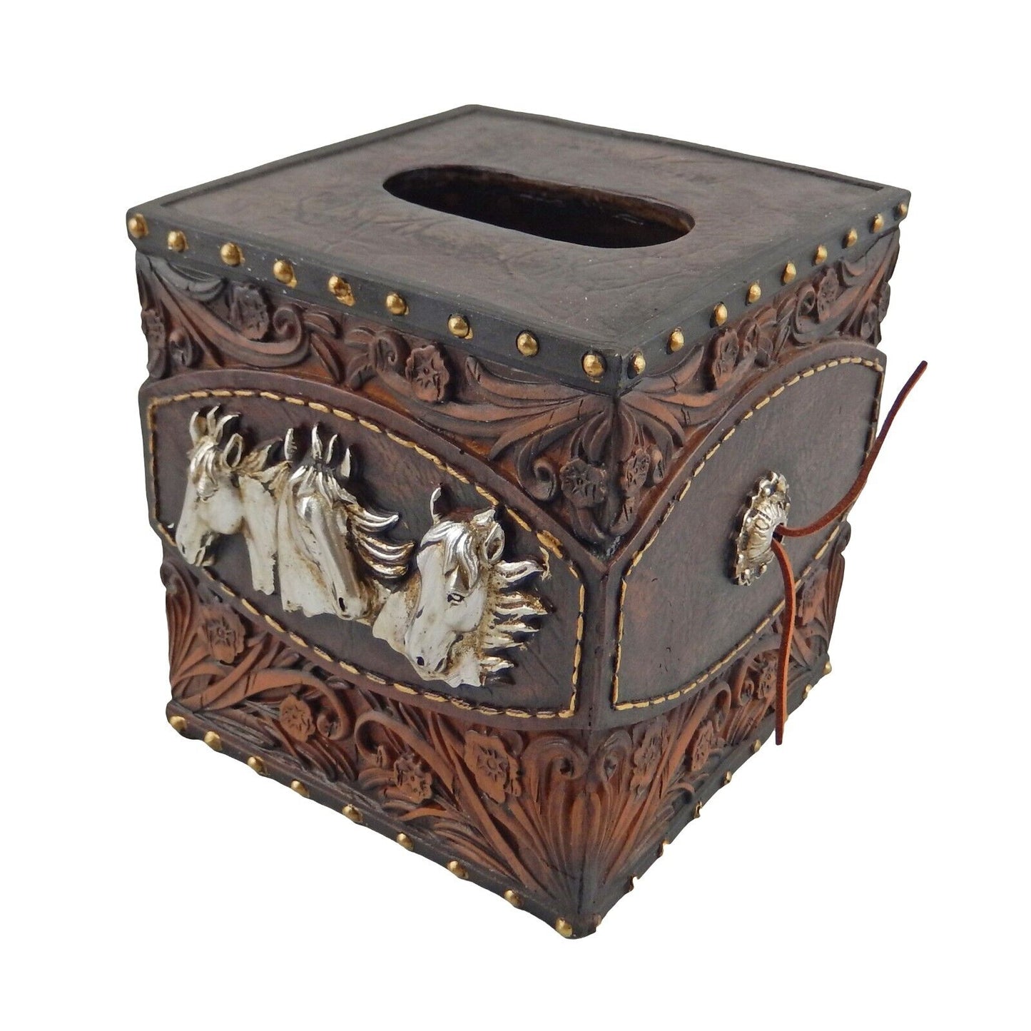 Horses Floral Concho Bathroom Accessory Set 5 Pieces Rustic Western Decor Brown
