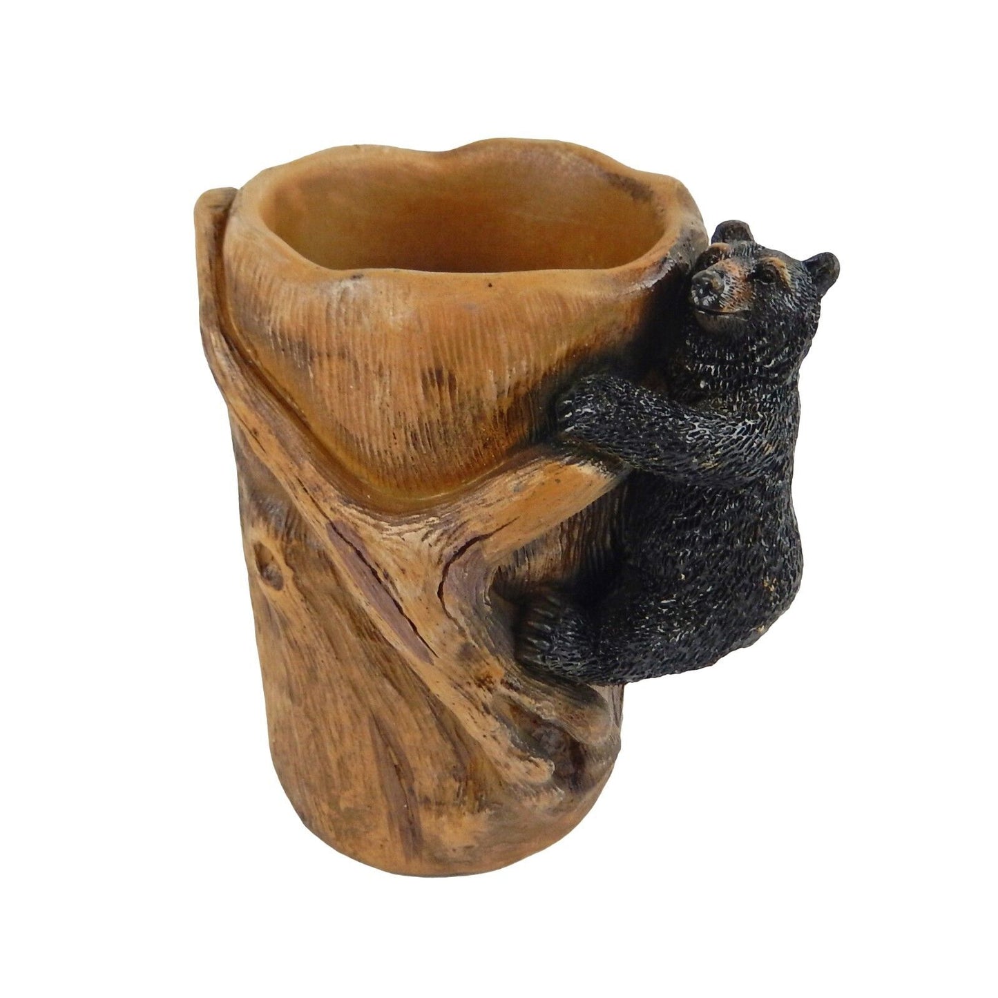Black Bear Wood Look Bathroom Accessory Set 5 Pieces Rustic Cabin Decor Brown